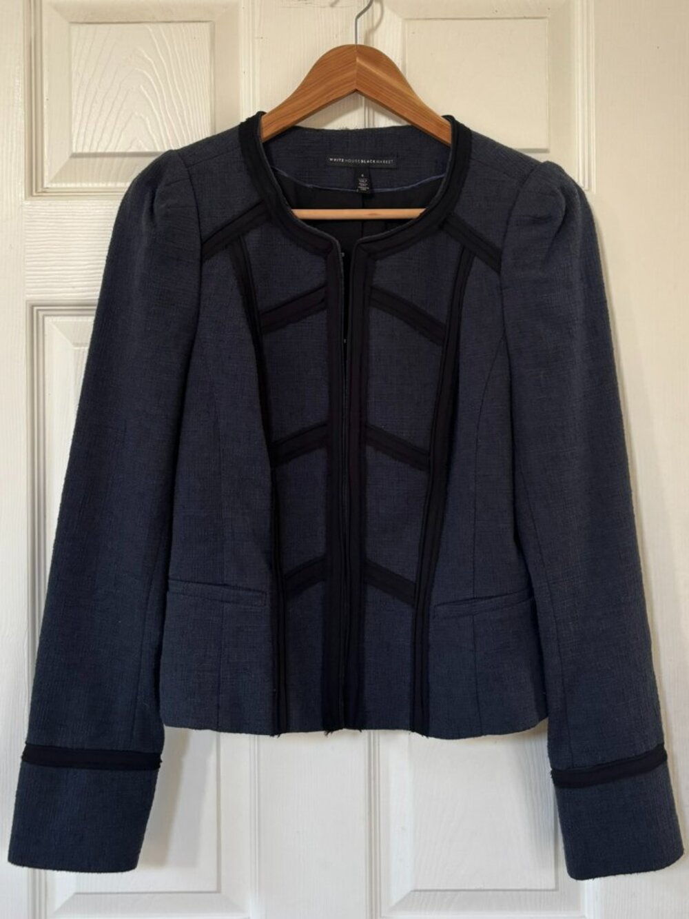 WHBM Contemporary Navy and Black Tweed Military Style Cropped Jacket 4